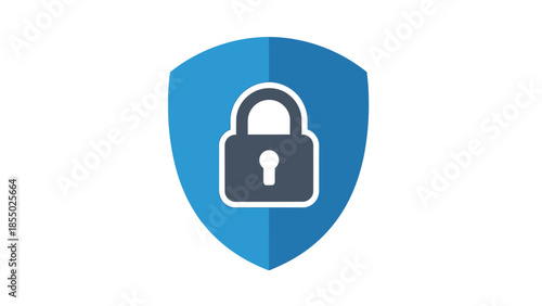 Digital security shield with padlock icon representing data protection, online privacy, and system protection