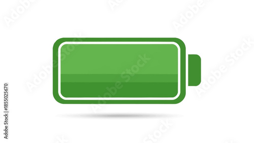 Fully charged green battery icon displaying maximum power status, symbolizing complete energy and readiness for optimal device performance and reliability