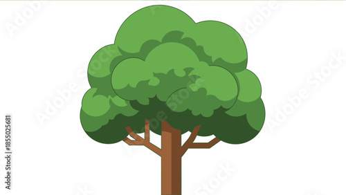 Stylized Cartoon Tree Illustration with Lush Green Canopy and Brown Trunk