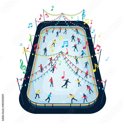 Ice-skating and a music celebration during the winter season. 