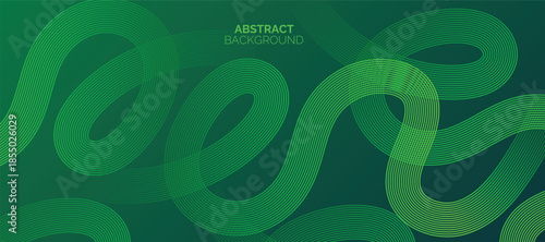 Abstract glowing lines on green background. Geometric stripe line art design. Modern green lines pattern. Background with Wave Rainbow Ribbons