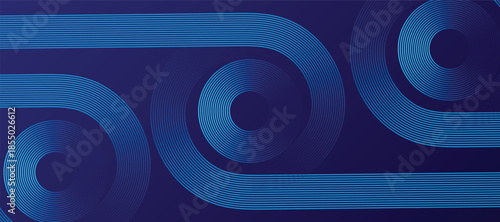 Abstract glowing lines on blue background. Geometric stripe line art design. Modern blue lines pattern. Background with Wave Rainbow Ribbons