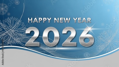Winter Themed Happy New Year 2026 Blue Greeting