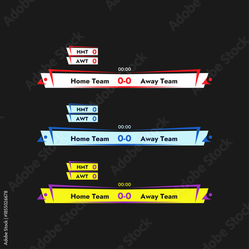Set of vector sports banners of different colors bottom game information banners on black background