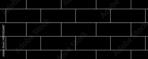 Seamless Abstract Brick Wall Texture in Black and White Vector Illustration Style for Architectural and Graphic Design Use.