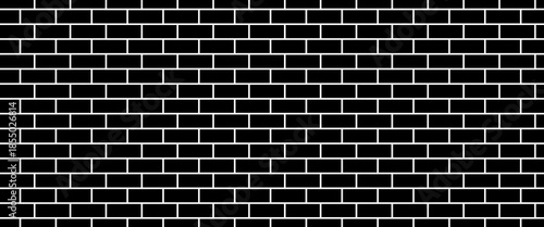 Seamless Abstract Brick Wall Texture in Black and White Vector Illustration Style for Architectural and Graphic Design Use.