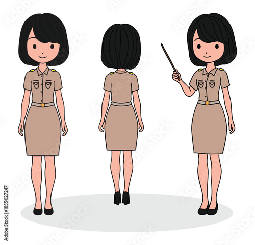 Woman in a Thai government uniform illustration set.