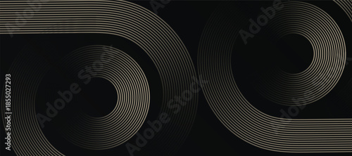 Abstract gold circle lines on dark background. Geometric stripe line art design. Modern luxury template. Suit for presentation, banner, cover, web, flyer, poster, brochure
