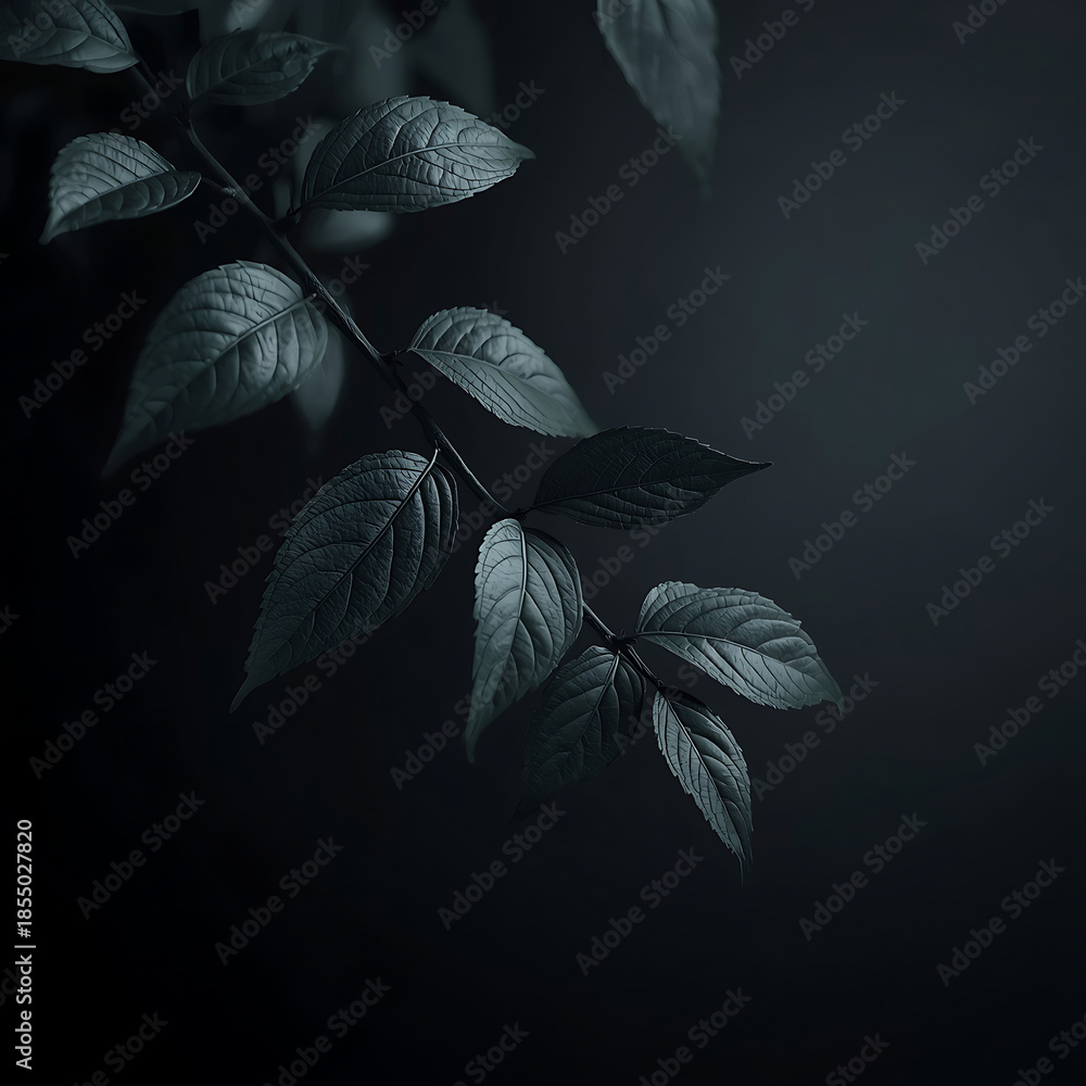 Fototapeta premium leaves on black background