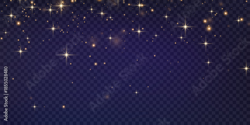 Vector magical light dust, dusty shine. Flying particles of light. Christmas light effect. Sparkling particles of fairy dust glow in transparent background. Vector illustration on png