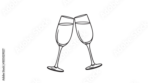 Two wine glasses clinking together isolated on white background