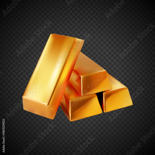 3d golden bars on a transparent. Realistic golden bars
