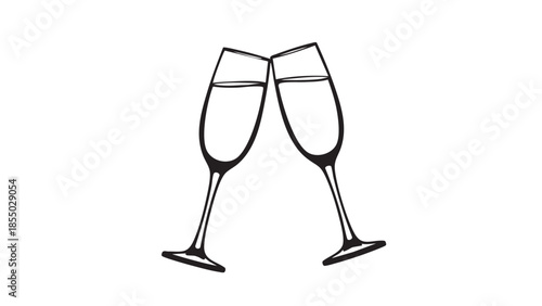 Two wine glasses clinking together isolated on white background