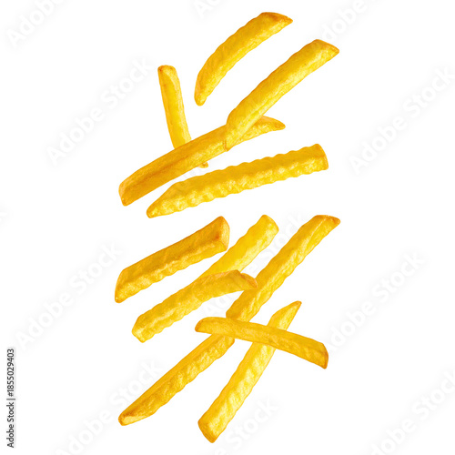 French Fries Isolated on Transparent Background, Crispy Golden Potato Sticks PNG