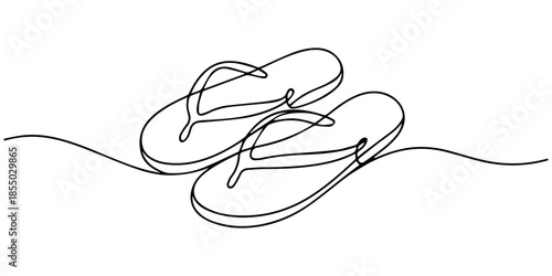 Flip flops continuous one line drawing. one line Icon drawing, Flip flops continuous one line drawing, single line art element, minimalist sketch line vector illustration, summer travel holiday 