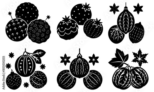 Christmas baubles with various patterns and stars on white background holiday decorations festive ornaments