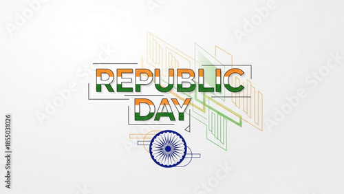 Indian republic day greeting card design with ashoka chakra and geometric shapes