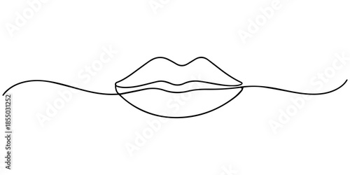 Minimalist one line lip icon continuous line drawing vector illustration, Lips outline icon continuous one line drawing minimalist style isolated illustration, Lip continuous one line drawing isolated