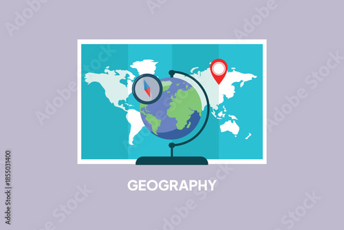 School subject geography. School Subject Concept. Colored flat vector illustration isolated