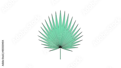 Minimalist tropical palm leaf graphic design element in vibrant teal, perfect for summer themes and exotic decor