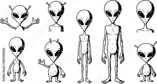 vector set of green aliens vector drawing
