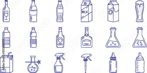 Set of bottle vector illustration with simple line design. Bottle icon, drinks icon
