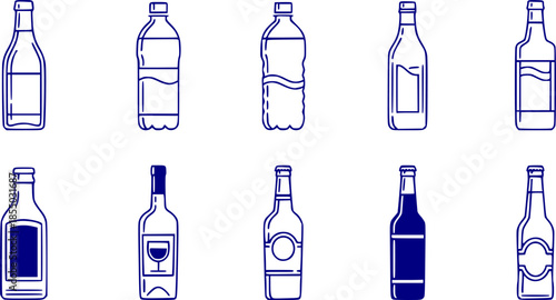 Set of bottle vector illustration with simple line design. Bottle icon, drinks icon
