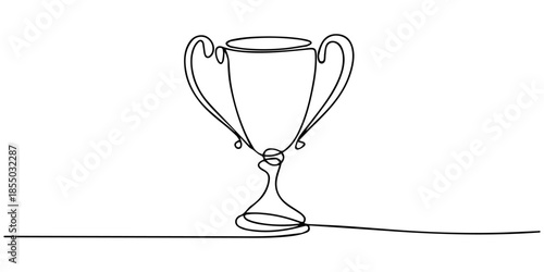 Continuous One Line Drawing of a Trophy, or Winner's Cup, Minimalist trophy cup continuous one line outline illustration, Trophy in one continuous line one line vector illustration Editable stroke.