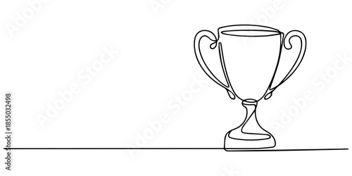 Continuous One Line Drawing of a Trophy, or Winner's Cup, Minimalist trophy cup continuous one line outline illustration, Trophy in one continuous line one line vector illustration Editable stroke.