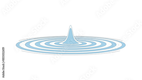 Minimalist vector illustration of a single blue water drop creating perfectly concentric ripples and waves on a calm liquid surface