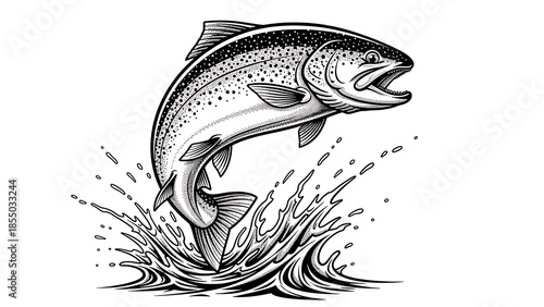 Leaping trout in mid-air