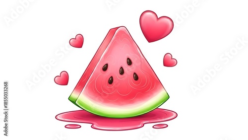 Juicy watermelon slice with hearts