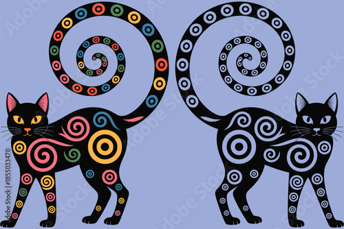 tribal cat vector illustration design with ornamental patterns decorative feline art ethnic style tattoo design wild animal artwork.