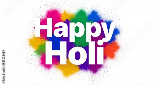 Bold white text stands out against a dense, textured cloud of colorful powder.