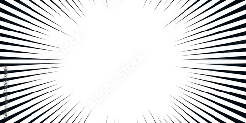  Japanese manga-like concentrated line background. Can be used to highlight space text for ads, posters, templates. Superhero radial line pattern frame. 