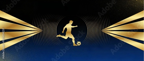 Golden silhouette of a soccer player kicking the ball in dynamic action