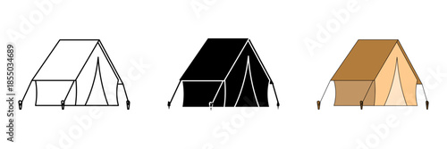 camping tent set icon on white background