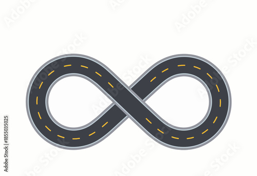 Illustration of an Endless Loop Road Shaped in a Stylized Infinity Symbol with Yellow Lane Markings on a Simple White Background