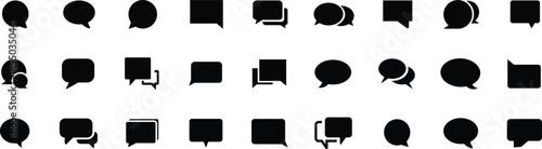 Black speech bubble set. Large collection of black speech bubble icons in various shapes and styles for communication and messaging concepts.