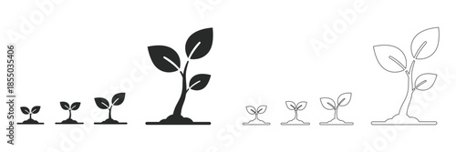 Illustration showing business growth with plant icons in various stages