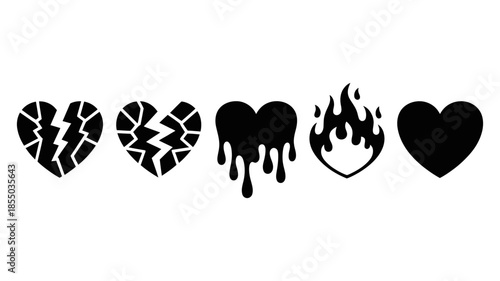 Various black heart icons depicting different emotional states and conditions