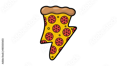 A vibrant illustration of a pepperoni pizza slice shaped like a striking lightning bolt