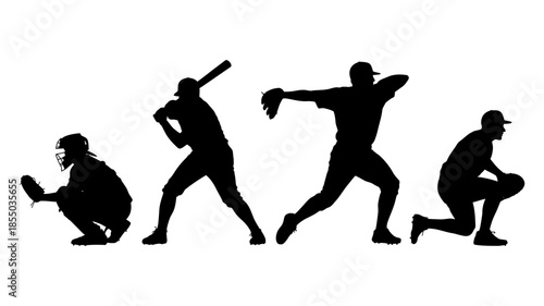 Dynamic baseball player silhouettes showcasing various on-field actions and positions