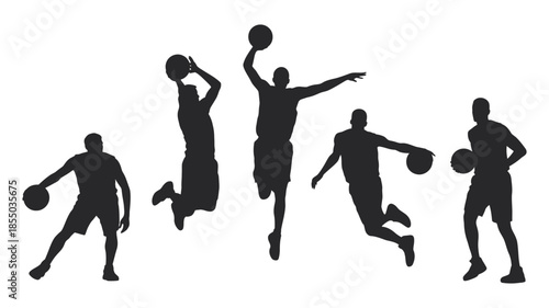 Dynamic silhouettes of basketball players in various action poses