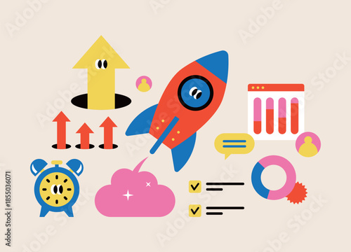 Business Growth and Productivity Concepts. Cute style illustration. Abstract image.
