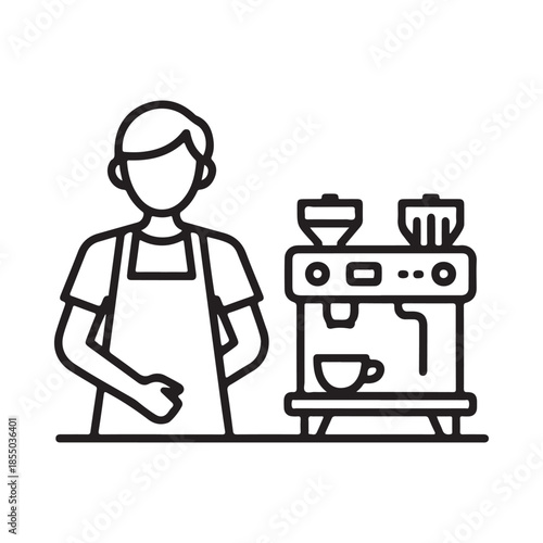 A barista stands behind a professional coffee machine preparing drinks