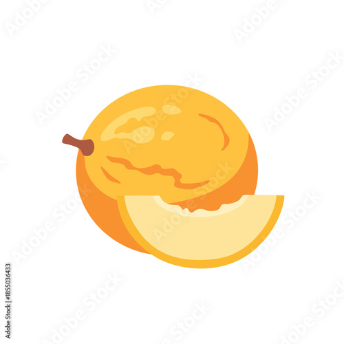 Yellow melon with cut slice, fruit icon, isolated flat style vector illustration