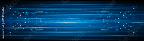 Blue glowing lines with glitter light effect on dark background. High speed internet technology concept or fast wireless data transmission. modern internet network connection technology background