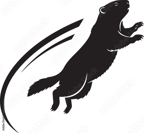 Silhouette of a groundhog leaping and jumping with motion lines