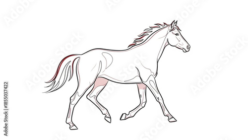 White horse running, elegant equine illustration, dynamic pose, isolated on white background, flowing mane, beautiful horse design